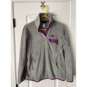 Women's PATAGONIA ReTool Gray & Purple SNAP T Fleece Pullover Jacket‎ sz M